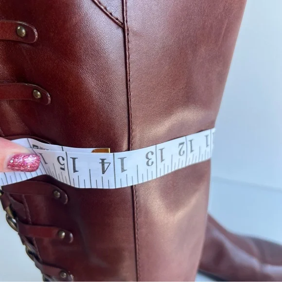 Beautiful Gianni Bini Chain Back Tall Wide Calf Leather Boots •Size Women’s 7M 🍁 - Picture 13 of 16